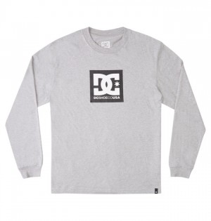 DC DC Square Star Long Sleeve Men's T Shirts Grey | HNJXMD529