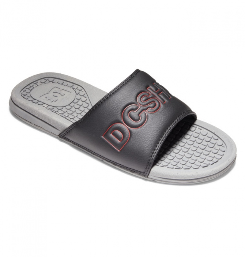 DC Bolsa Men\'s Slides Grey / Black / Red | FCGDKB642