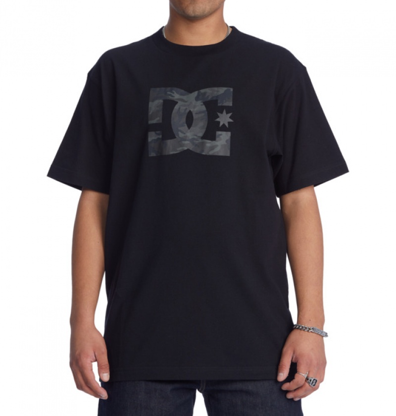 DC DC Star Fill Heritage Men's T Shirts Black / Black Camo | ZJXNWG453