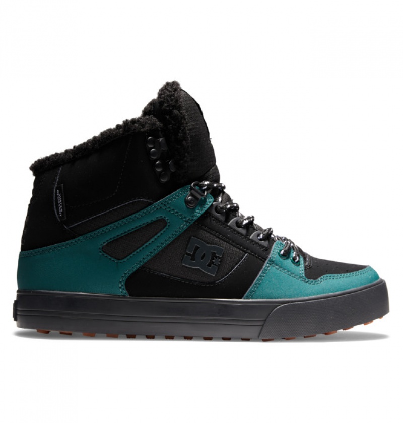 DC Pure High-Top Men\'s Winter Boots Black / Black / Green | BRXPSL093